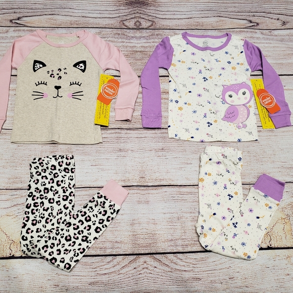 NEW!!! Girls 4pc. owl and kitty snug fitting pajamas Sz.2T (Lot RR)